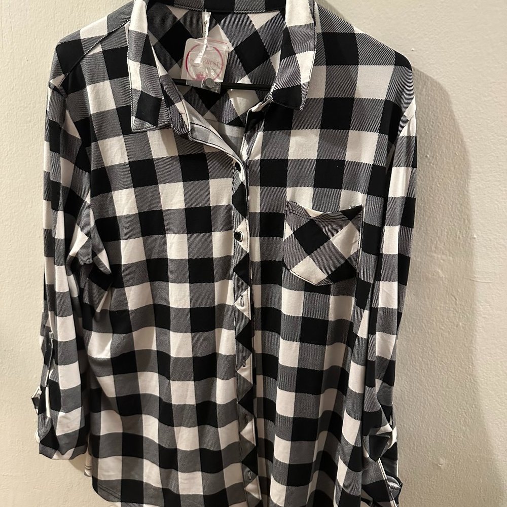 NWT Nadine West B&W Checkered Pattern Blouse 2X